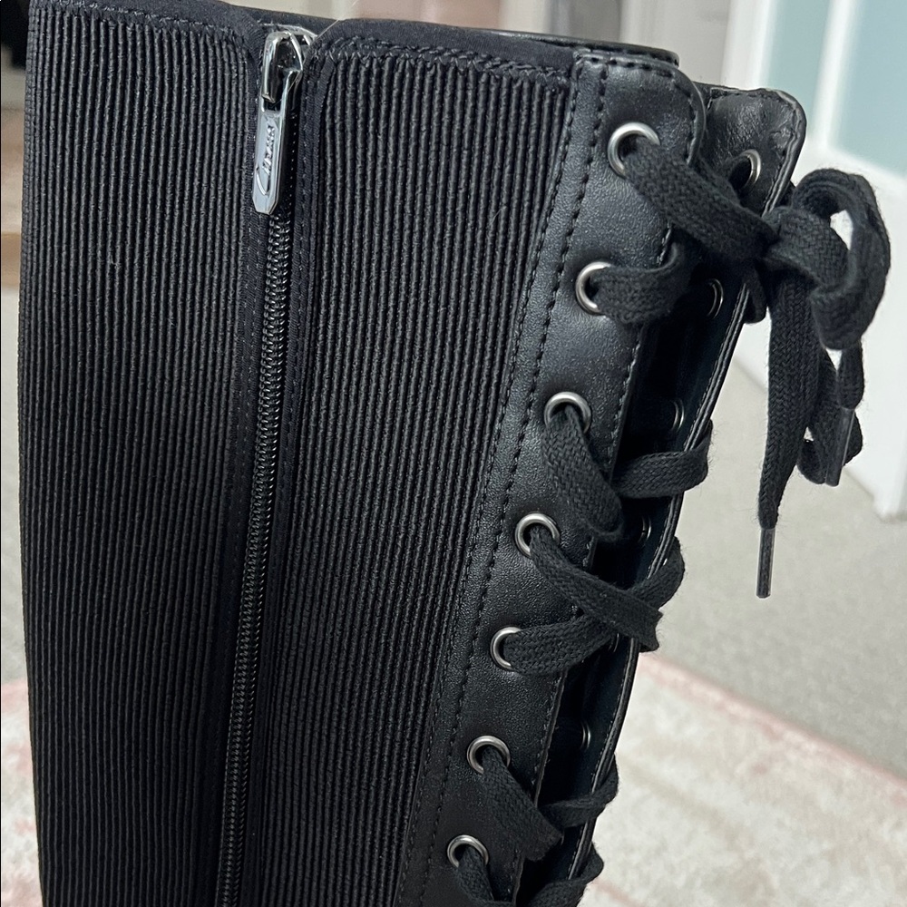 Black Lace-Up Knee-High Combat Boots - Women's - Picture 3 of 14